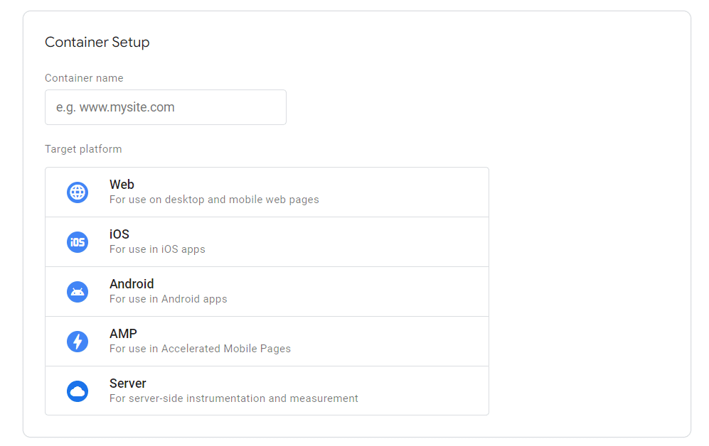 GTM container setup