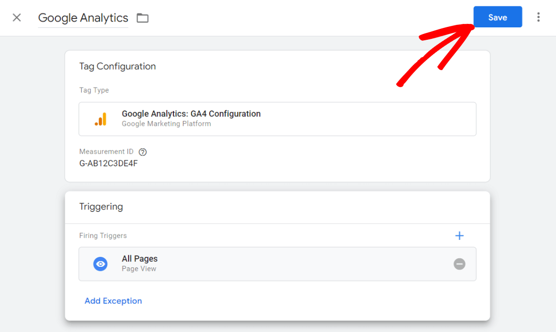 Save your GA4 tag in Google Tag Manager