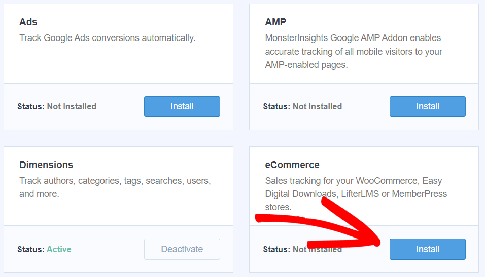 Install the MonsterInsights eCommerce Addon