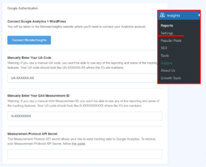 insert tracking code or measurement id in the settings