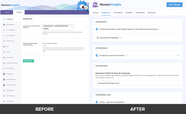 MonsterInsights New Settings Panel Comparison