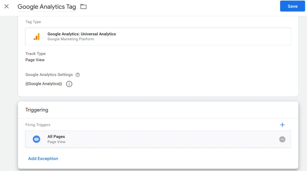 save google analytics tag