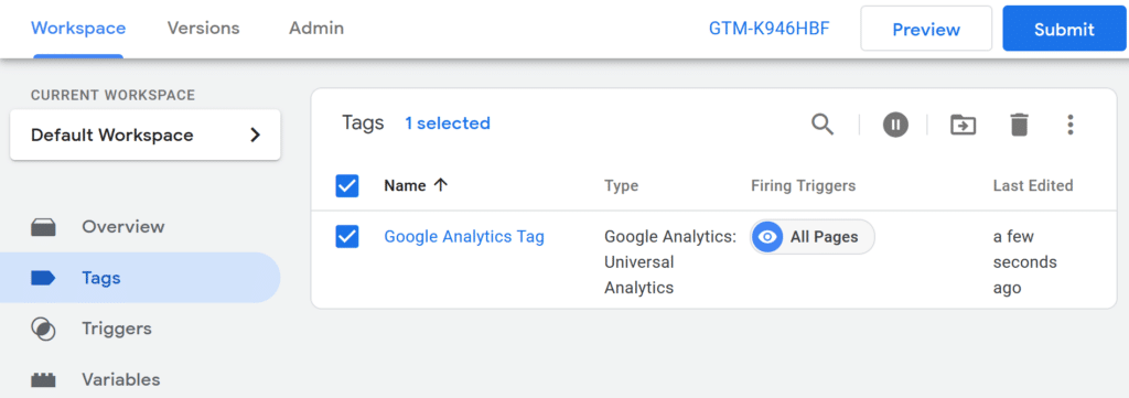 submit google analytics tag