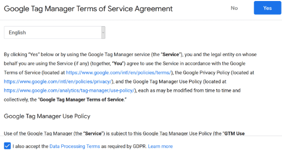 terms of service google tag manager