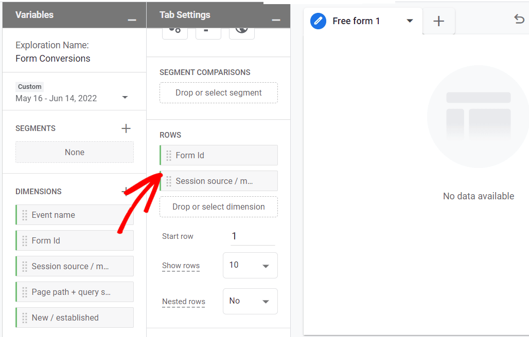 Drag Form ID from dimensions to rows