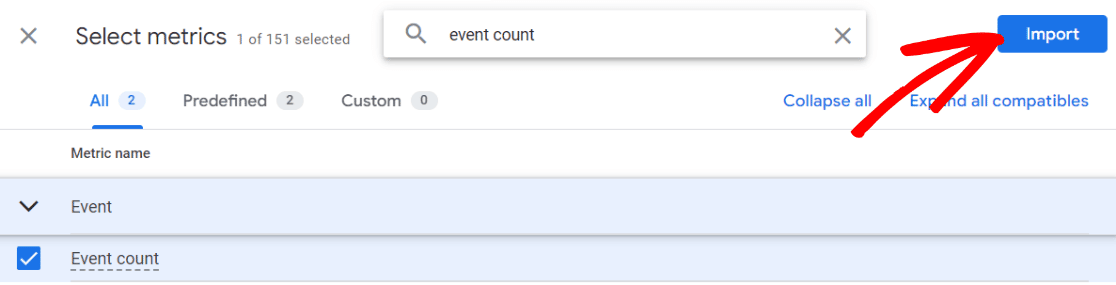 Import Event Count Metric - GA4 explore report