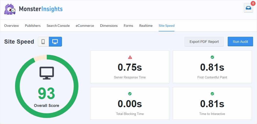 MonsterInsights Site Speed Report SEO