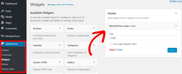 Add MemberPress Login widget to Your website