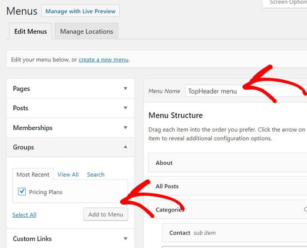 Add Pricing Page to WordPress Menu