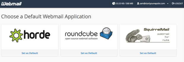 Choose Default Webmail Application for your Bluehost email