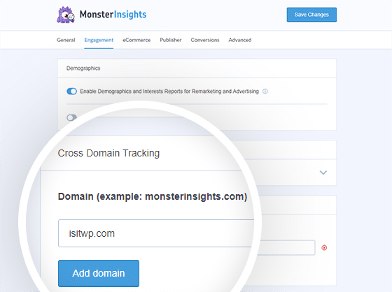 setting up cross domain tracking is as easy as typing in your domain - no code needed