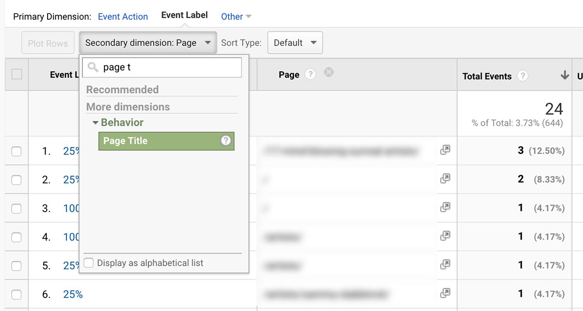 Scroll tracking secondary dimensions