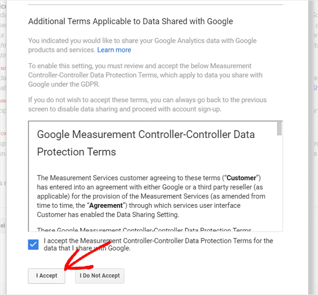 Accept Measurement Controller-Controller Data Protection Terms for Data Sharing in Analytics