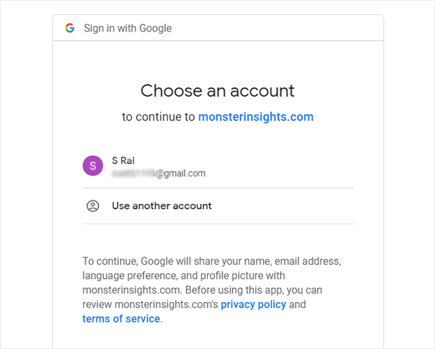 Choose Your Google Account to Connect with MonsterInsights