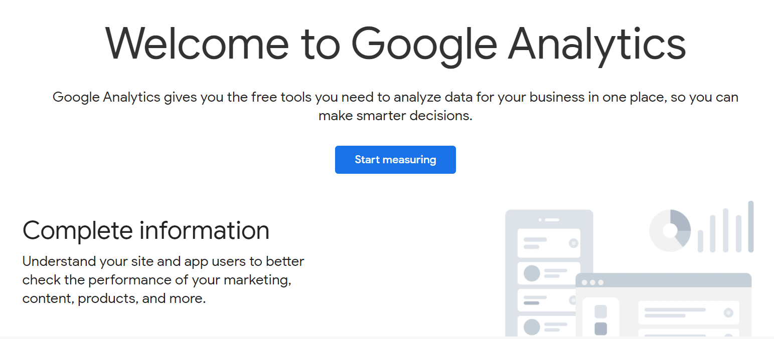 How to set up Google Analytics - start measuring button