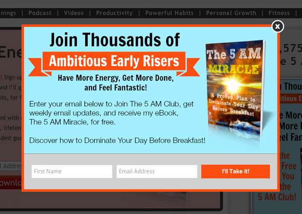 Downloadable asset popup example to collect emails