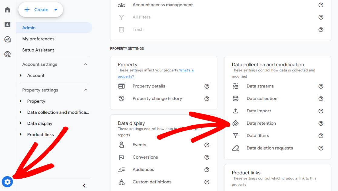 Data Retention settings in GA4