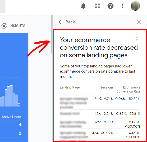 Insights de inteligência do Google Analytics