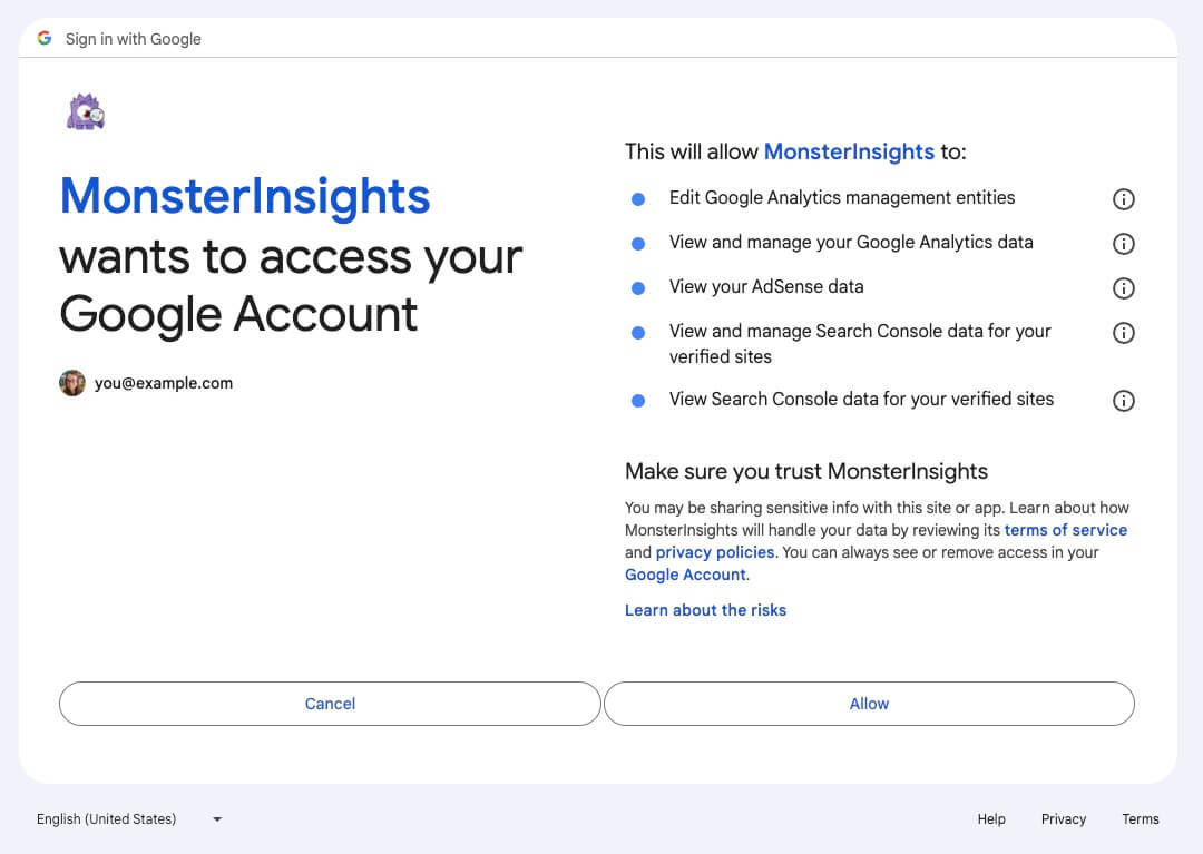 MonsterInsights Google Permissions