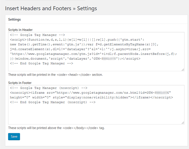 Add Google Tag Manager Codes to WordPress with Insert Headers and Footers plugin