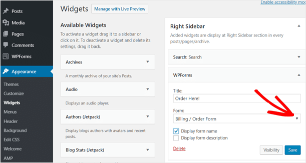 Add Order Form to Your WordPress Sidebar