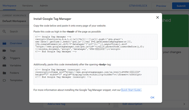 Google Tag Manager Installation Codes