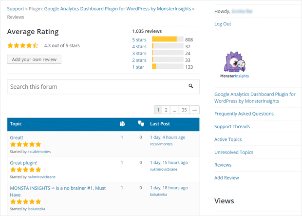 MonsterInsights Plugin Reviews and Ratings