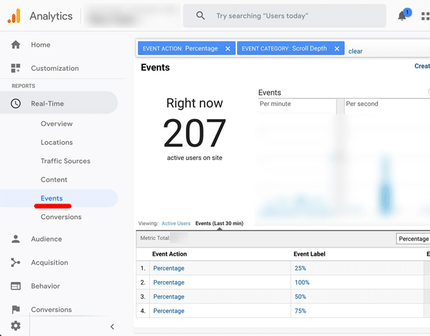 Suivi en temps réel des données d'événements de suivi dans Google Analytics