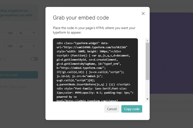 Typeform Embed Code