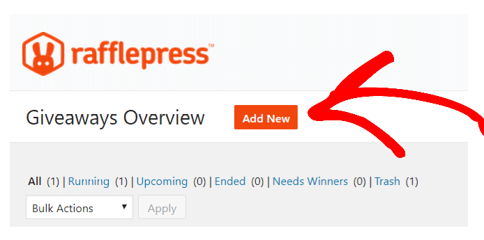 Click Add New to start a giveaway on RafflePress