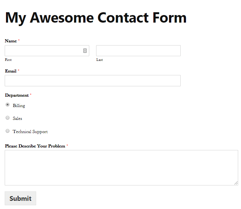 Final outlook of AMP friendly contact form