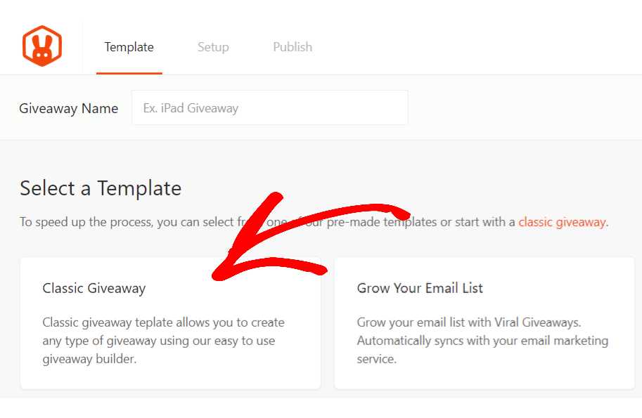 Selecting a Giveaway Template