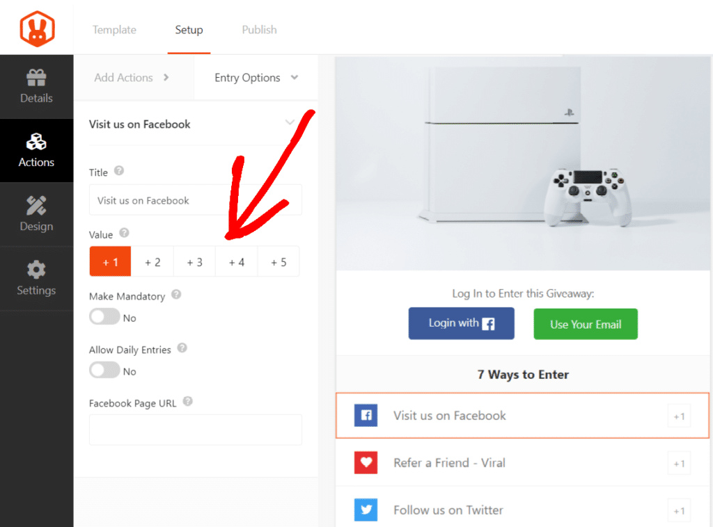 Customize Giveaway Entry Options