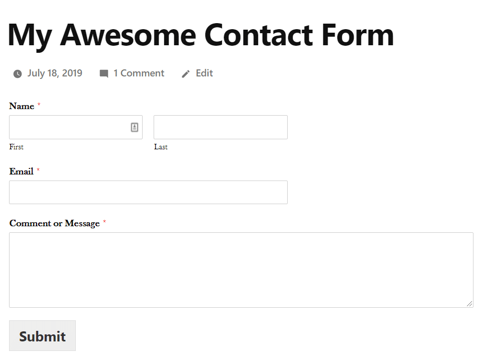 Final outlook of AMP friendly contact form