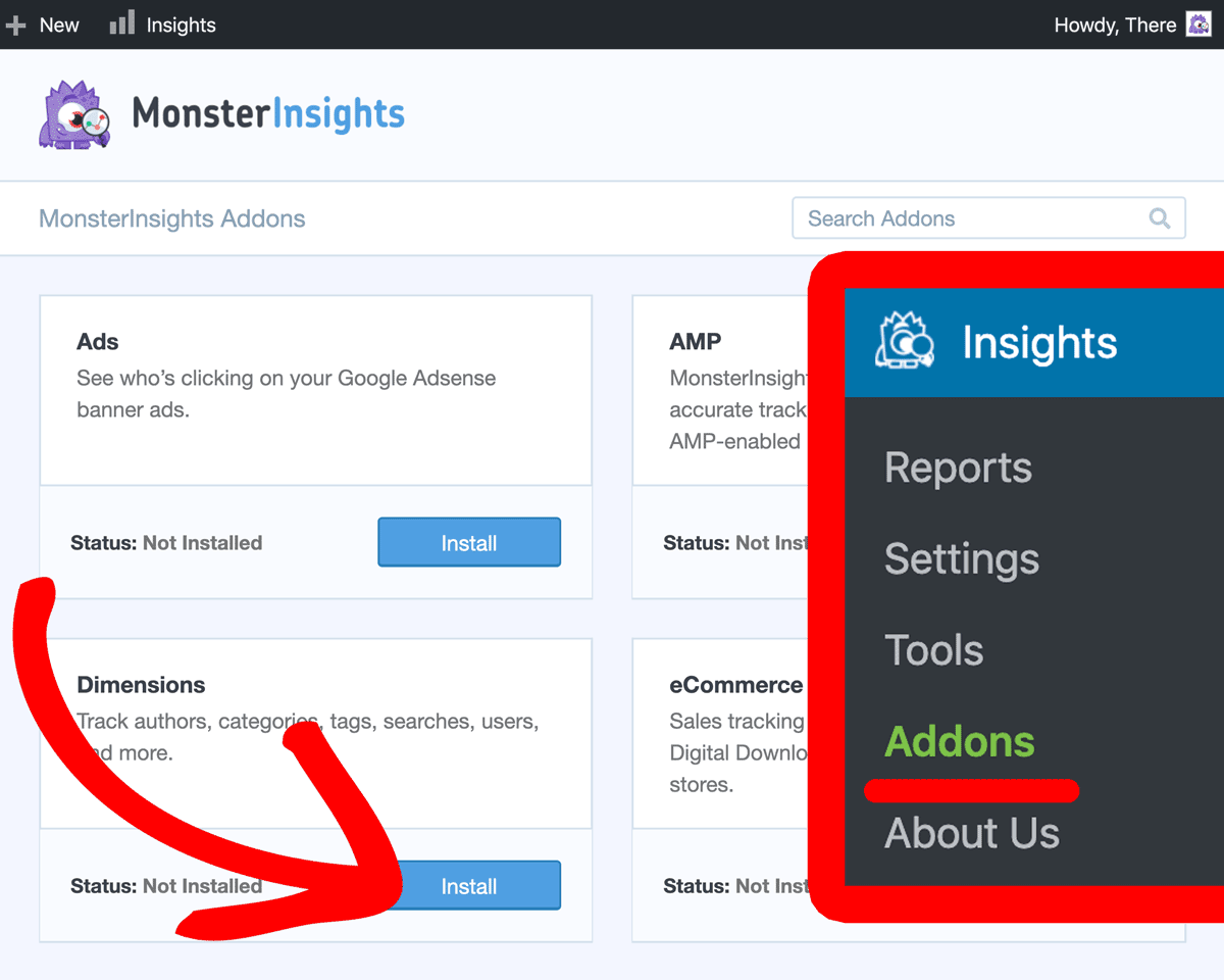 Install MonsterInsights Dimensions Addon