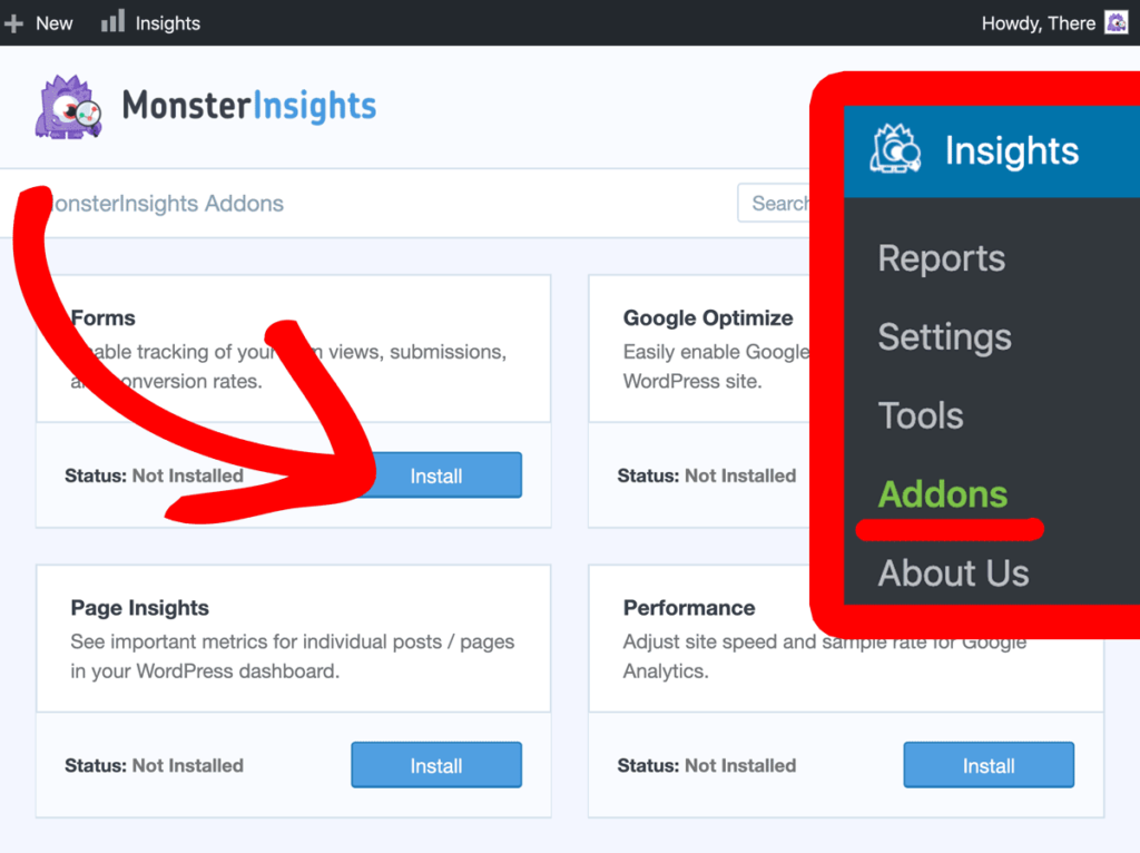 Install MonsterInsights Forms Addon