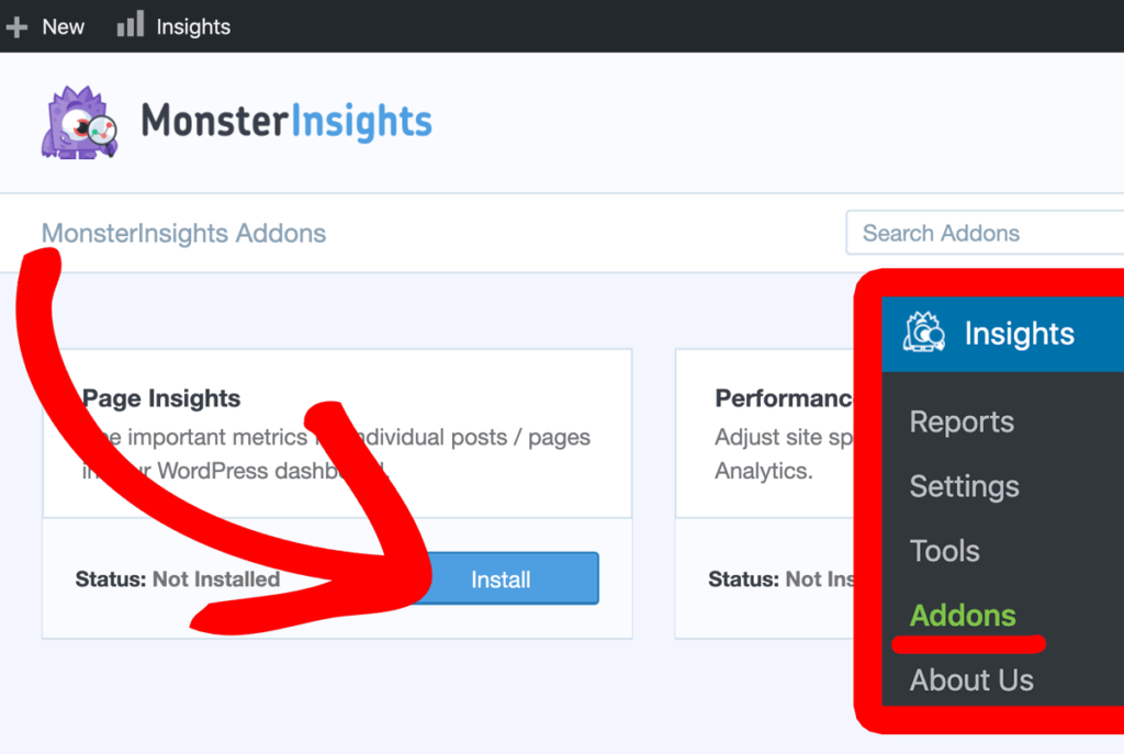 Install MonsterInsights PageInsights Addon