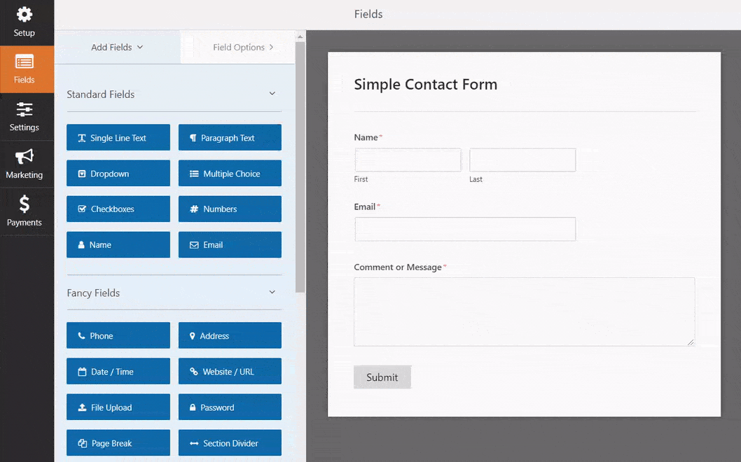 Form builder WPForms 