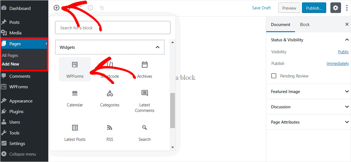 Add WPForms Block to Your Page Editor