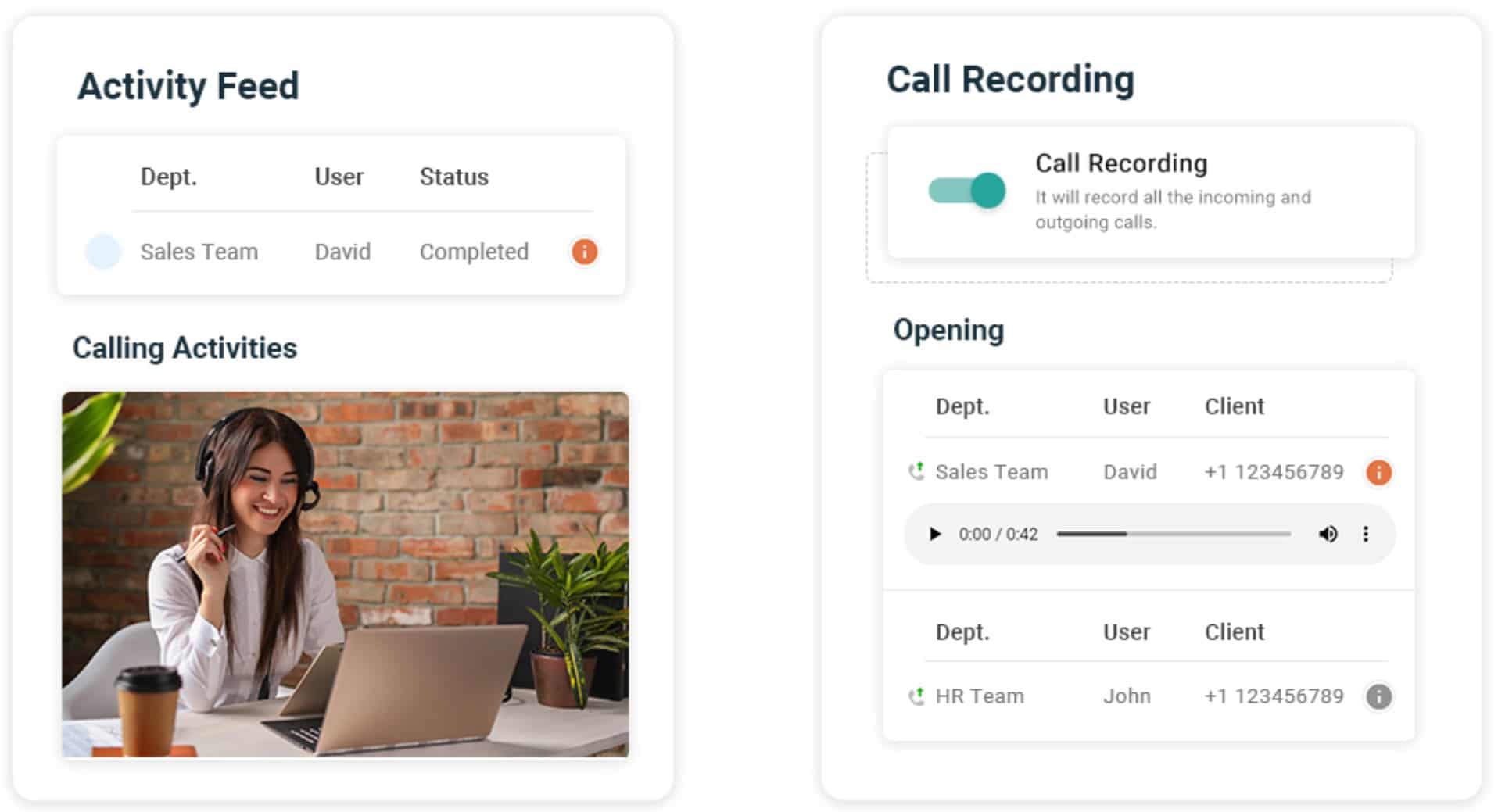 callhippo activity feed and call recording for small businessvoip