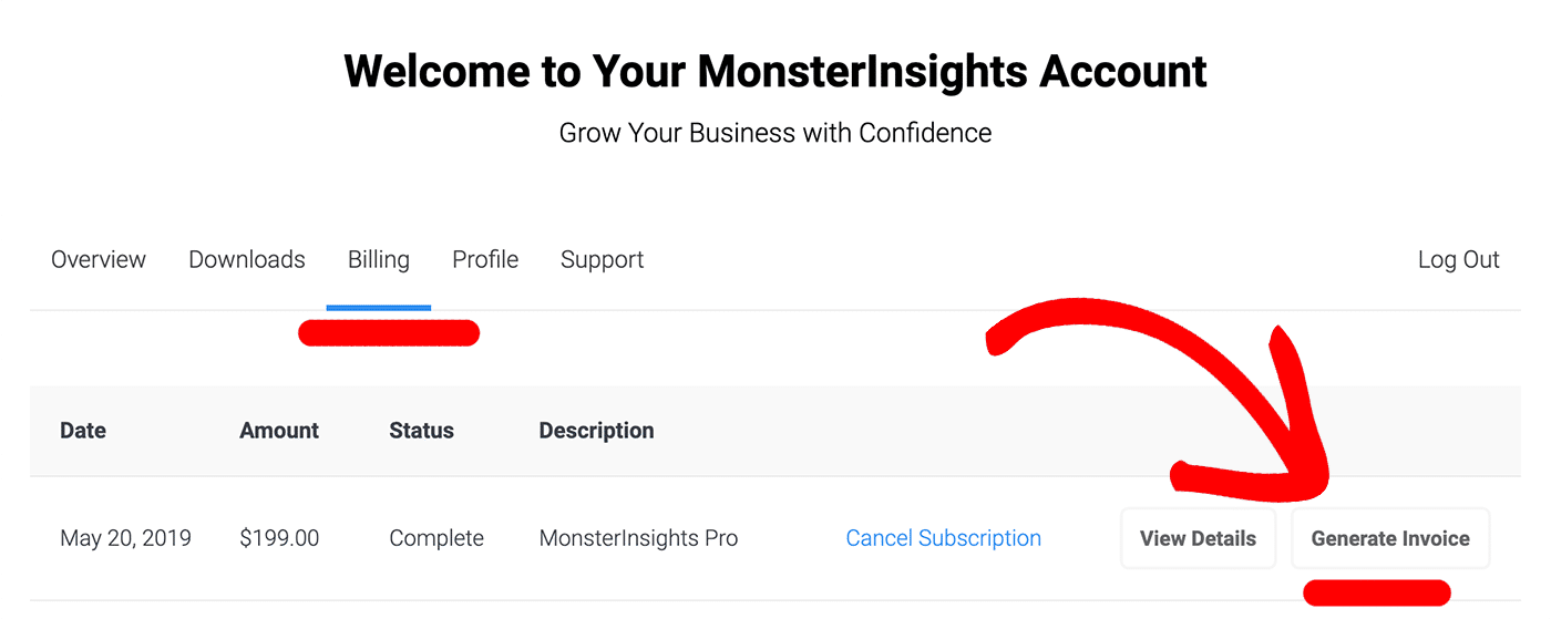 Generate Invoice in MonsterInsights
