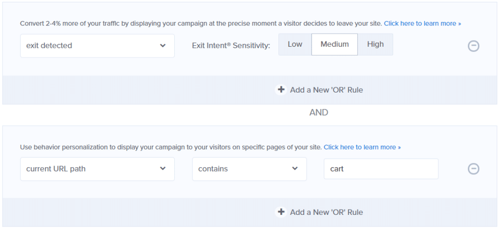 display-rules "width =" 620 "height =" 286 "srcset =" https://www.monsterinsights.com/wp-content/uploads/2019/09/display-rules-1024x472.png 1024w, https: // www.monsterinsights.com/wp-content/uploads/2019/09/display-rules-300x138.png 300w, https://www.monsterinsights.com/wp-content/uploads/2019/09/display-rules-768x354 .png 768w, https://www.monsterinsights.com/wp-content/uploads/2019/09/display-rules.png 1090w "values ​​=" (largeur maximale: 620px) 100vw, 620px "/></p></noscript></noscript>
<p>Nous avons ensuite sélectionné la page sur laquelle l’optin de capture d’e-mail apparaîtra en mentionnant un chemin d’URL contenant le panier.</p>
<p>Ainsi, en utilisant sa puissante technologie de sortie, vous pouvez utiliser votre molette de gamification pour <a href=