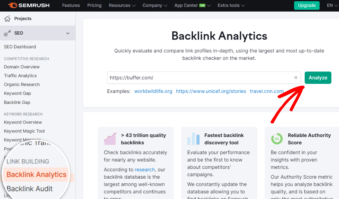 Competitor backlink analytics