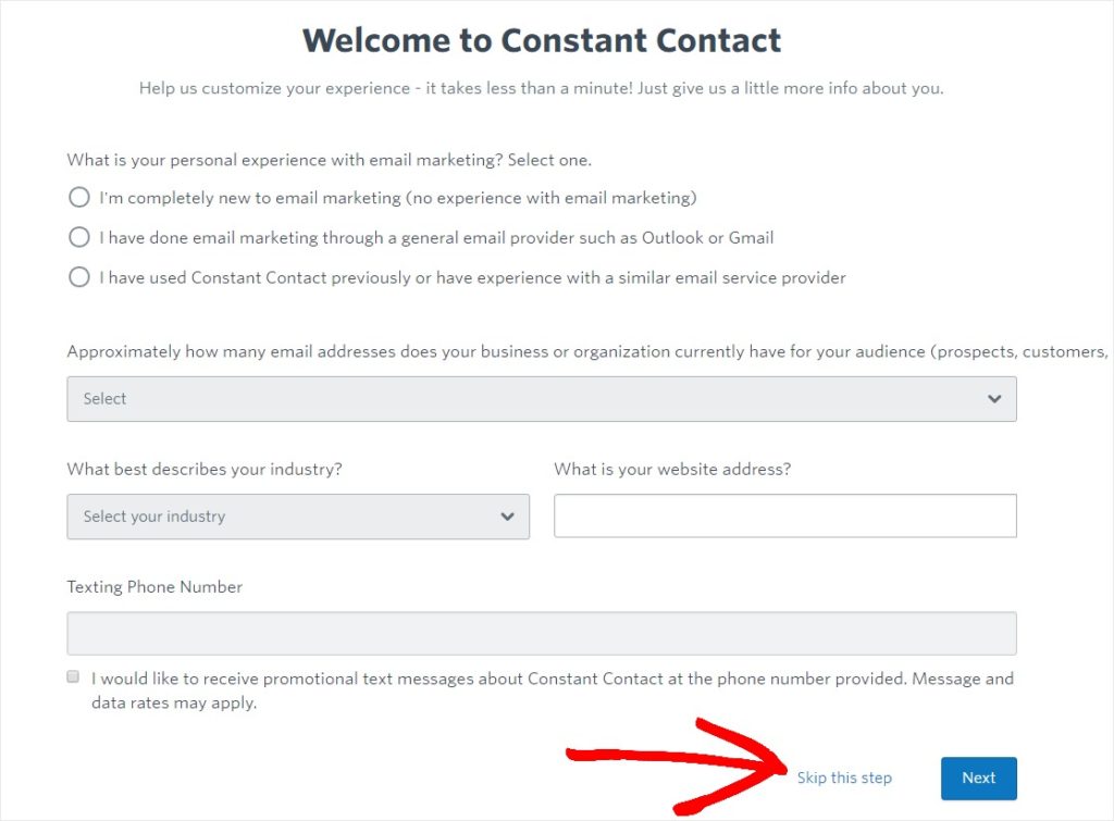 how to create newsletter skip constant contact step