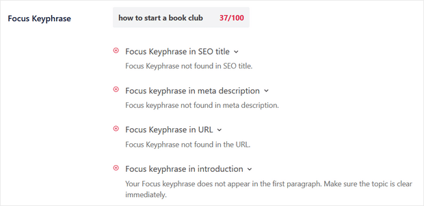 focus keyphrase score and suggestions for improvement