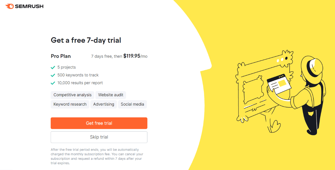 How to skip Semrush trial