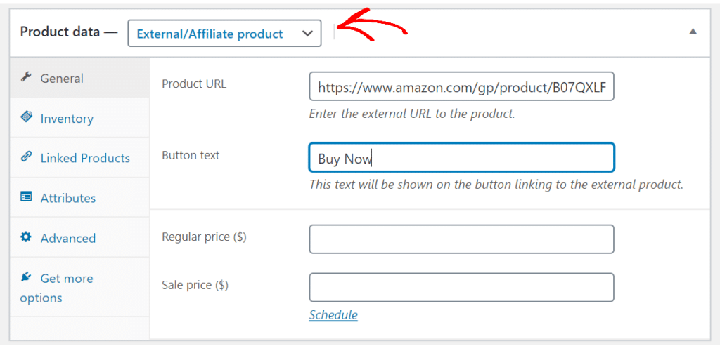 enter-product-data "width =" 620 "height =" 299 "srcset =" https://www.monsterinsights.com/wp-content/uploads/2019/11/enter-product-data-1024x493.png 1024w, https://www.monsterinsights.com/wp-content/uploads/2019/11/enter-product-data-300x145.png 300w, https://www.monsterinsights.com/wp-content/uploads/2019/11 /enter-product-data-768x370.png 768w, https://www.monsterinsights.com/wp-content/uploads/2019/11/enter-product-data-625x300.png 625w, https: //www.monsterinsights .com / wp-content / uploads / 2019/11 / enter-product-data.png 1146w "tailles =" (largeur maximale: 620 pixels) 100vw, 620 pixels "/></p></noscript></noscript>
<p>N'oubliez pas de laisser le champ de prix vide, car les règles relatives aux affiliés d'Amazon ne vous autorisent pas à entrer les détails du prix manuellement. Il est préférable que les visiteurs cliquent sur le lien et vérifient les prix sur Amazon.com.</p>
<p>Vous pouvez ensuite ajouter une image de produit ou créer une galerie de produits pour afficher plus d'images du même produit. Et en utilisant l'option Produits liés, vous pouvez vendre d'autres produits connexes. C’est un bon moyen de <a href=