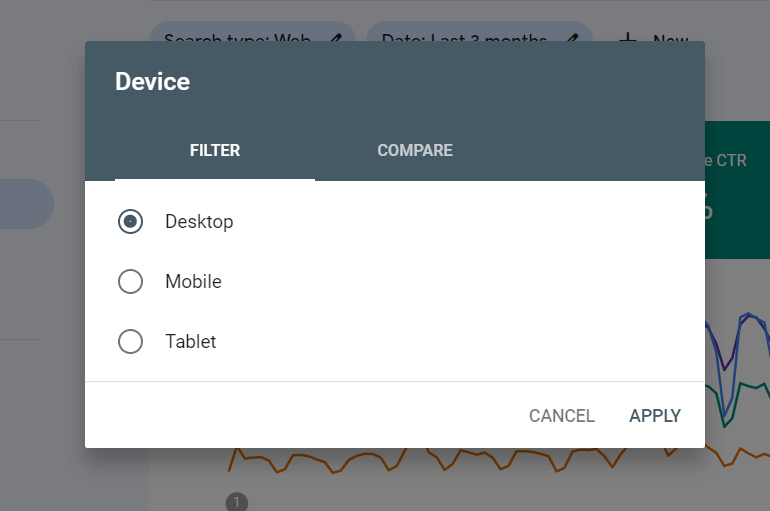 Filter by device type in search console
