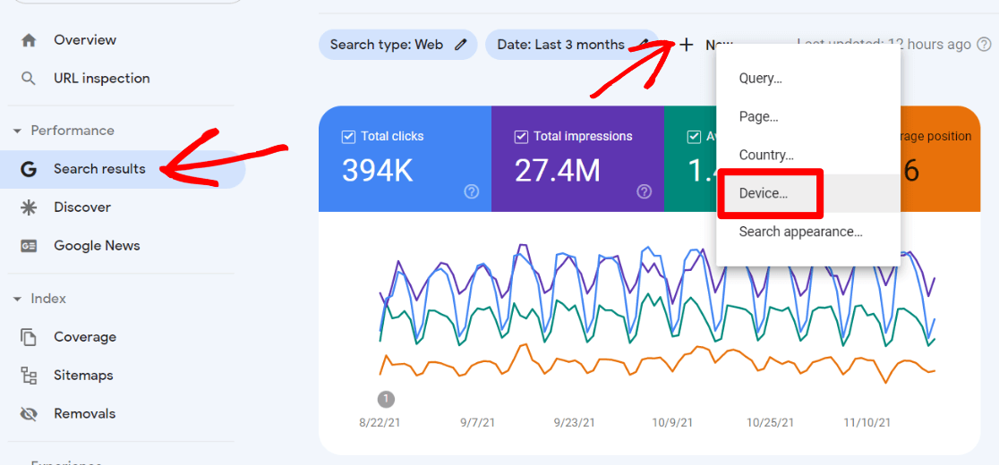 Filtrar por dispositivo no Search Console