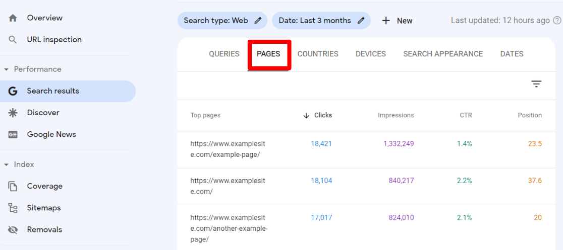 Search Console pages report